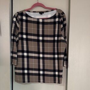 Ann Taylor XL Plaid Women's Top - Black, White, Brown